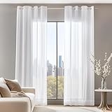 Deconovo 2er Set Ösenvorhang Transparent Vorhang Voile Gardine Voile 229x140 cm Weiß