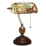 ZJIEDB Antike Buntglas-Bankierlampe, Nachttischlampe, handgefertigte Klavierlichter mit Basis aus Zinklegierung für Café, Bar, Wohnzimmer, A