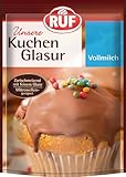 RUF Kuchen-Glasur Vollmilch-Schokolade, 100g im Beutel, mikrowellengeeignet, zum Glasieren & Dekorieren von Plätzchen, Muffins & Kuchen, glutenfrei
