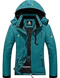 GEMYSE Damen Wasserdichte Berg-Skijacke Winddichte Fleece Outdoor-Winterjacke mit Kapuze (Acid Blau 01,M)