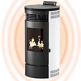 UMBRELLA® Pelletofen PR8 - Pelletheizung mit 9 kW – Pelletofen – Pelletofen Elektrokamin Wi-Fi Ready – Pelletofen mit hoher Wärmeabgabe & Überhitzungsthermostat - Weiß