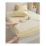 DataBaste Bettbezug, Milch-Fleece-Spannbetttuch, Bettwäsche-Set mit tiefen Taschen, 3-teilig, Set mit Spannbetttuch und Kissenbezügen, bis zu 30 cm, geeignet für Herbst und Winter (gelb, 200 x 220 cm)