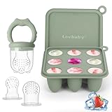 Silikon Fruchtsauger Baby Babybrei Einfrieren Behälter Set, Lebensmittel Zum Kühlen Und Lindern Des Zahnens, Selbstfütterung Zum Obst, Muttermilch, inklusive 3 zusätzlichen Schnullern (Sage)