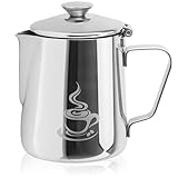 COM-FOUR® 350 ml Milchkännchen mit Deckel - Edelstahl Milchkanne - Milch aufschäumen - Milchaufschäumer Kännchen - Milchschaumkännchen mit Messskala - Barista-Zubehör