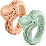 Rinfit Silikon-Ehering für Damen, 2 Ringe, bequem, weiches Gummi, Pastellgrün & Pfirsich, Größe 9, sd02