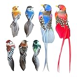 5 Vogelclips mit kurzem Schwanz, 2 Clips für Vögel mit langem Schwanz, dekorative Vögel, Vogeldekoration, dekorative Vögel für den Außenbereich, dekorative Federn für den Garten