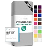 Jacobson Jersey Spannbettlaken Spannbetttuch Baumwolle Bettlaken (Topper 180-200x200 cm, Grau)
