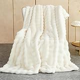 Kuscheldecke Kaninchen Plüsch Decke Super Soft Wohndecke Dick 1000 G/M² Flanell Decke Couchdecke Warme Überwurfdecke Sofadecke Vielseitig Blanket Für Bett Sofa Schlafzimmer Büro Weiß 100 x 160cm