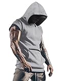 Lomon Herren Tank Top Ärmelloser Workout Kapuzenpullover Sport Fitness Hoodie Sleeveless Muskelshirt für Gym Training Tank-Top Bodybuilding Grau XL