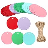 100 Stück Bunt Runden Geschenkanhänger, 5.5CM Kraftpapier Anhänger Etiketten 300g/m², 5 Farben Anhängeschilder Eintrittskarten für Hochzeit Party