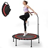 Fitness Trampolin Indoor für Zuhause, Faltbares Mini Trampolin mit Haltestange höhenverstellbar, Workout & Cardiotraining, Tragkraft 150 kg für Erwachsene und Kinder (Rot)