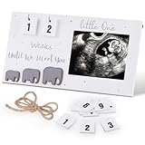Huiguli Baby Bilderrahmen, Sonogramm Bilderrahmen mit Baby Countdown Wochen, Baby Ultraschallbilder Fotorahmen aus Holz, Gute Geschenk für Schwangere