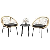 Outsunny 3-TLG. Rattan Gartenmöbel-Set, Balkonmöbel-Set mit Couchtisch, 2 Stühlen, Sitzgarnitur mit Kissen, Gartensitzgruppe für Balkon, Terrasse, Polyester, Gelb