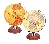 Exerz 20cm Leuchtglobus Antiker, Englischer Karte, LED-Beleuchtung - Schülerglobus mit Holzständer, Moderne Karte in Vintage-Farben