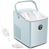 FOHERE Eiswürfelmaschine Klein, 14 kg 24 Stunden, Eiswürfel in 6 Minuten, 2 Größen von Bullet Ice, Selbstreinigende Ice Maker mit Griff, Eisschaufel u. Korb, Eiswürfelbereiter für Party, Büro, RV