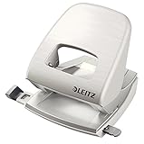 Leitz Büro Locher aus Metall, Für 30 Blatt, Anschlagschiene mit Formatangaben, Ergonomisches Design, Arktik weiß, Style Serie, 50060004