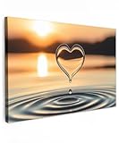 MuchoWow© Leinwandbilder Groß 120x80 cm XXL Wall Art Decoration Bilder für die Wand Schlafzimmer Deko Canvas Painting Wanddekoration Wohnzimmer Herz - Wasser - Sonnenuntergang - Natur - Zen