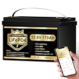 PUPVWMHB LiFePO4 12V 170AH Autobatterie Bluetooth 150A BMS über 5000 Mal Tiefzyklus Lithium Akku 2176W Abschaltschutz bei Niedriger Temperatur für Wohnmobil, Camping, Boot, Solare Heimanlagen