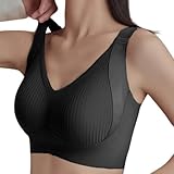 ZYHARUKO Unsichtbarer Lift-BH für Damen, Komfort, Push-Up, Vollschalen, gepolstert, Bustier, volle Abdeckung, Alltagsunterwäsche, V-Ausschnitt, BH verbessert das Dekolleté, Schwarz , L