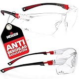 NoCry Schutzbrille mit Durchsichtigen Anti-Beschlag und kratzbeständigen Gläsern, Seitenschutz und Rutschfesten Bügeln, UV-Schutz, EN166/EN170 zertifiziert. Verstellbar (Schwarz & Rot)
