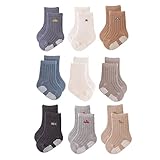 J Poqobog Rutschfeste Socken für Baby Mädchen Jungen 9 Paar Kinder Anti Rutsch abs Socken Sportsocken Stoppersocken (3-12 Monate,Jungen-9P)