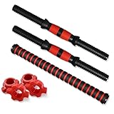 Universal Hanteln Hantel Stangen,Tianher 2 Stück Kurzhantelstange Hantelstangen 35cm und 4 Stück Sternverschlüsse mit 1Verbindungsstahlrohr Krafttraining Trainieren Hantel Zubehr(set 2)