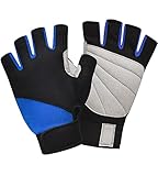 ChinFun Unisex Angelhandschuhe, gepolsterte Handfläche, fingerlos, Kajakhandschuh, für Herren und Damen, Wasserski, Kanu, Windsurfen, Kiteboarden, Segeln, Blau und Schwarz, Größe S