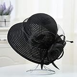 Sonnenhut Strohhut Hut Damen Elegante Frauenhut Mit Breiter Krempe Big Satin Flower Ribbon Feather Floppy Beach Sonnenhut-Schwarz