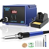 Anykuu Lötstation 60W Antistatisches Lötstation-Set C/F Schalter Einstellbare Temperatur 200~480 °C mit LED-Displayanzeige Standby-Funktion 5 Ersatzspitzen und Lötzinn