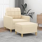 Mandloder Creme Sessel mit Hocker, 60 cm Sitzbreite, Stoffbezug, Robustes Metallgestell, bequemes Sitzerlebnis, vielseitig für Wohnzimmer