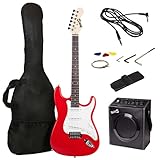 Rockjam in voller Größe E-Gitarren-Kit mit 10-Watt-Gitarrenverstärker, Unterricht, Strap, Gig-Tasche, Picks, Whammy, Blei- und Ersatzsaiten - rot