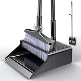 Besen und Kehrschaufel Set,Kehrschaufel und Bürste Set mit langem Griff,Kehrgarnitur ，180 Grad drehbare Kehrbürste,Haushaltsstaubwanne mit Kammzähnen für Indoor Outdoor Home Room Kitchen