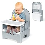 Orzbow Faltbare Sitzerhöhung Stuhl Kind,Stabile Reisehochstuhl Baby mit Abnehmbarem Tablett,ABS Material und Stabile Struktur,Tragbare Kind Campingstuhl für Kinder von 6 Monaten bis 3 Jahren 15kg,Grau
