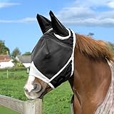 BRISKORE Fliegenmaske Pferd UV Schutz, Super Comfort Stretchy Pferdefliegenmaske mit Ohrenschutz, Fliegenhaube Pferde Fliegenmaske Horse Fly Mask, Fliegenmaske Shetty Large Eye Space (M)