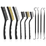 Drahtbürsten Set, 6 Stück Drahtbürste Klein Messingbürste Metallbürste Stahlbürste Edelstahl Bürste Nylon Kupferdrahtbürste mit 4 Zweikopfhaken für Reinigung Schmutz und Rost