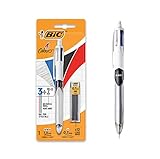 BIC 4 Farben Kugelschreiber 4 Colours, mit Bleistift, 1er Pack, inkl. 12 Bleistiftminen, Ideal für das Büro, das Home Office oder die Schule