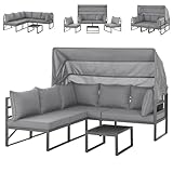 SVITA Maui Gartenmöbel-Lounge-Set mit Dach Outdoor-Sofa Strandkorb-Sonneninsel Stahl Hellgrau