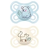 MAM Perfect Schnuller im 2er-Set, für eine gesunde Zahn- und Kieferentwicklung, Baby Schnuller aus nachhaltigen & bio-erneuerbaren Materialien, mit Schnullerbox, 0-6 Monate, Bär/Fuchs