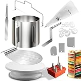 4smile Torten-Zubehör-Set 24 Teile - Tortenring verstellbar hoch 15 cm, Tortenschneider, Tortenheber, Tortenplatte drehbar, Streichpalette, Winkelpalette, Spritzbeutel mit Tüllen, Tortenschablone