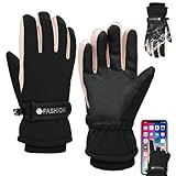 Adiwo Winterhandschuhe Damen, Touchscreen wasserdichte Warme Skihandschuhe, Winter Damen Skihandschuhe für Reiten Laufen Wandern Skifahren(Split Finger, Pink+ Schwarz)