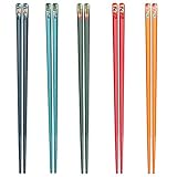 Crethinkaty Essstäbchen aus Fiberglas, 5 Paar, wiederverwendbar, bunte Essstäbchen mit verschiedenen asiatischen Mustern, chinesischer japanischer Stil, Essstäbchen, Geschenkset