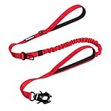 PetBonus Heavy Duty Taktische Hundeleine, 1,5m Bungee Hundeleine mit 2 Gepolsterten Griffen, Autosicherheitsgurt, No Pull Trainingsleine für Große und Mittlere Hunde (Rot)