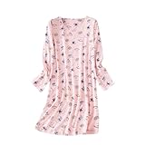 Schlafanzug Damen Weich Gemütliche Hausanzug Lang Baumwolle Nachthemd Rundhals Langarm Leichte Schlafkleid Kuschelig Pyjamas Kleid Baggy Casual Loungewear Kuschelanzug mit Gedruckt