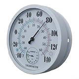 Thermometer für den Innen- und Außenbereich, mit Hygrometer, rundes Analog-Zifferblatt, -40 °C bis 60 °C und Celsius, Luftfeuchtigkeitsmesser für Zuhause, Garage, Gewächshaus, Weiß