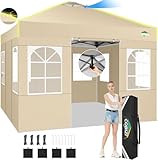COBIZI Pavillon 3x3 Faltpavillon wasserdicht Winterfest, EIN-Tasten-Zentralverriegelung Partyzelt Faltbar Anti-UV mit Fluoreszierenden Streifen, 4 Seitenwänden, 3 Höhenverstellbar,Gartenzelt, Freien