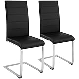 tectake® 2er Set Esszimmerstühle modern, ergonomischer Stuhl für Esszimmer, Besucherstuhl, Möbel für Küche, Esstisch, Küchenstühle, Freischwinger Essstühle, hohe Rückenlehne - schwarz