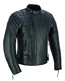 JACKET4U Motorradjacke aus Leder, CE-Protektoren für Herren, Schutzstufe 2, MBJ-08A, Schwarz, XL