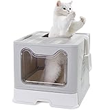 Pawsayes Katzentoilette, Faltbar Katzenklo mit Deckel Inklusive Scoop, Große Kapazität Leicht zu Reinigen Klappbare Katzentoilette mit ausziehbarer Schale und Streuschaufel