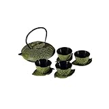 lachineuse 2549 Gusseisen Deko – 1 Teekanne, 4 Gusseisentassen & Teesieb – Kapazität 0,8 L Asiatische Dekoration – Japanisches Geschirr-Geschenkidee – Farbe, Grüner Bambus