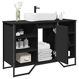 EDNRSOG Waschbeckenunterschrank Schwarz 91x35x60 cm Holzwerkstoff mit Stauraum und Wandhalterung für Badezimmer